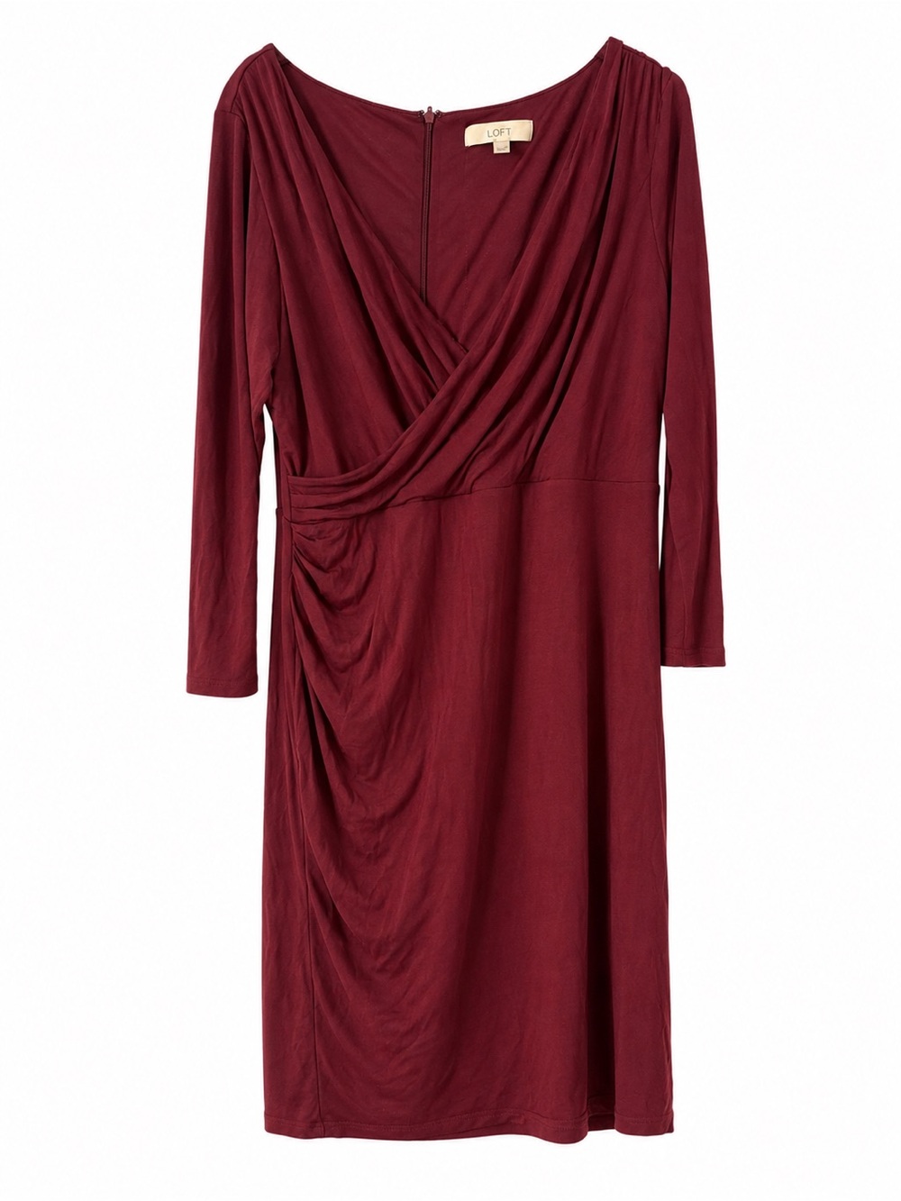 LOFT XL Burgundy Faux Wrap Ruched Midi Dress
